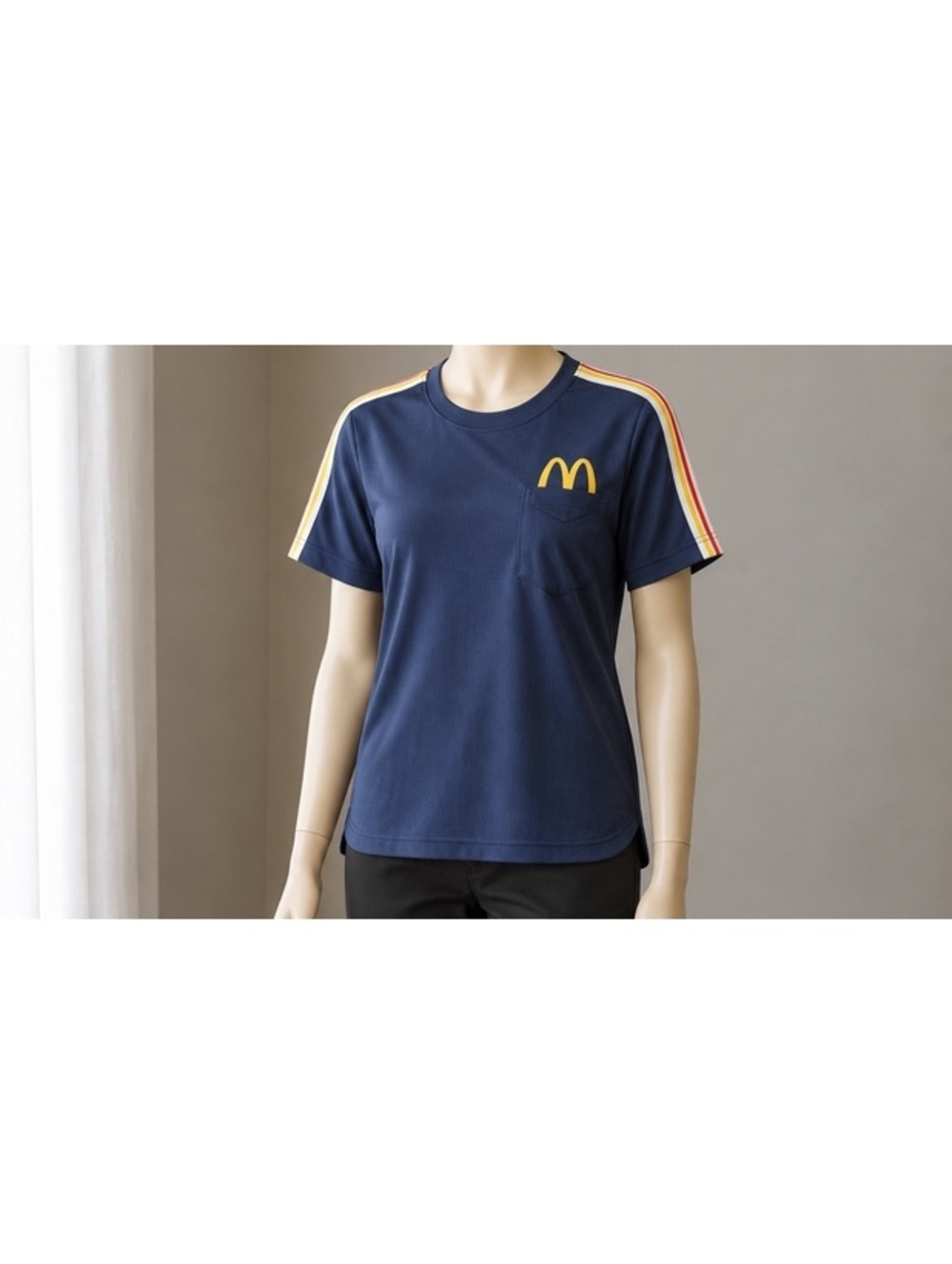 McDonald’s Women’s Large Crew Uniform Shirt Navy Blue Golden Arches Pocket MC315